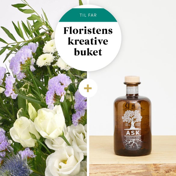 Floristens buket til far med ASK Nordlig Gin